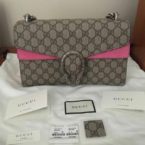 Gucci Handbags - Beige Ebony Pink Coated Canvas Dionysus Bag